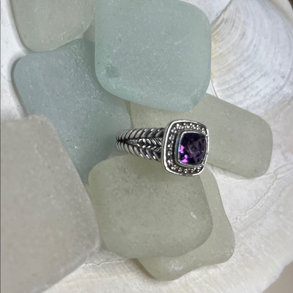 David Yurman Petite Albion Amethyst Ring With Pave’ Diamonds - Picture 5 of 8